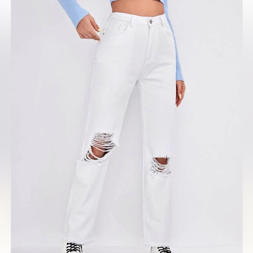 Shein white straight leg jeans